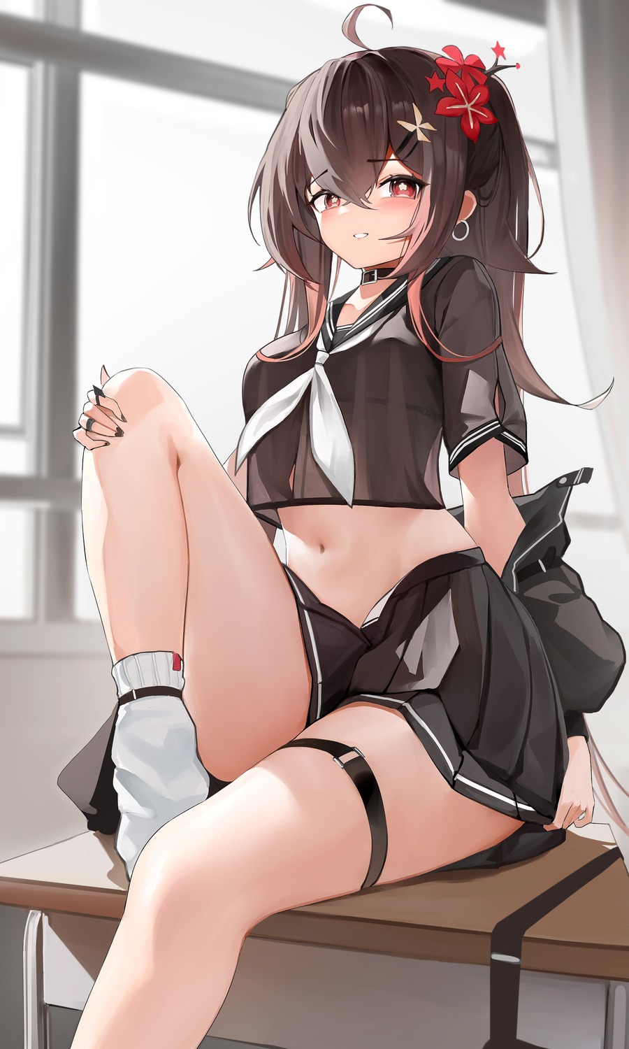 berserker_r garter genshin_impact hu_tao see_through seifuku