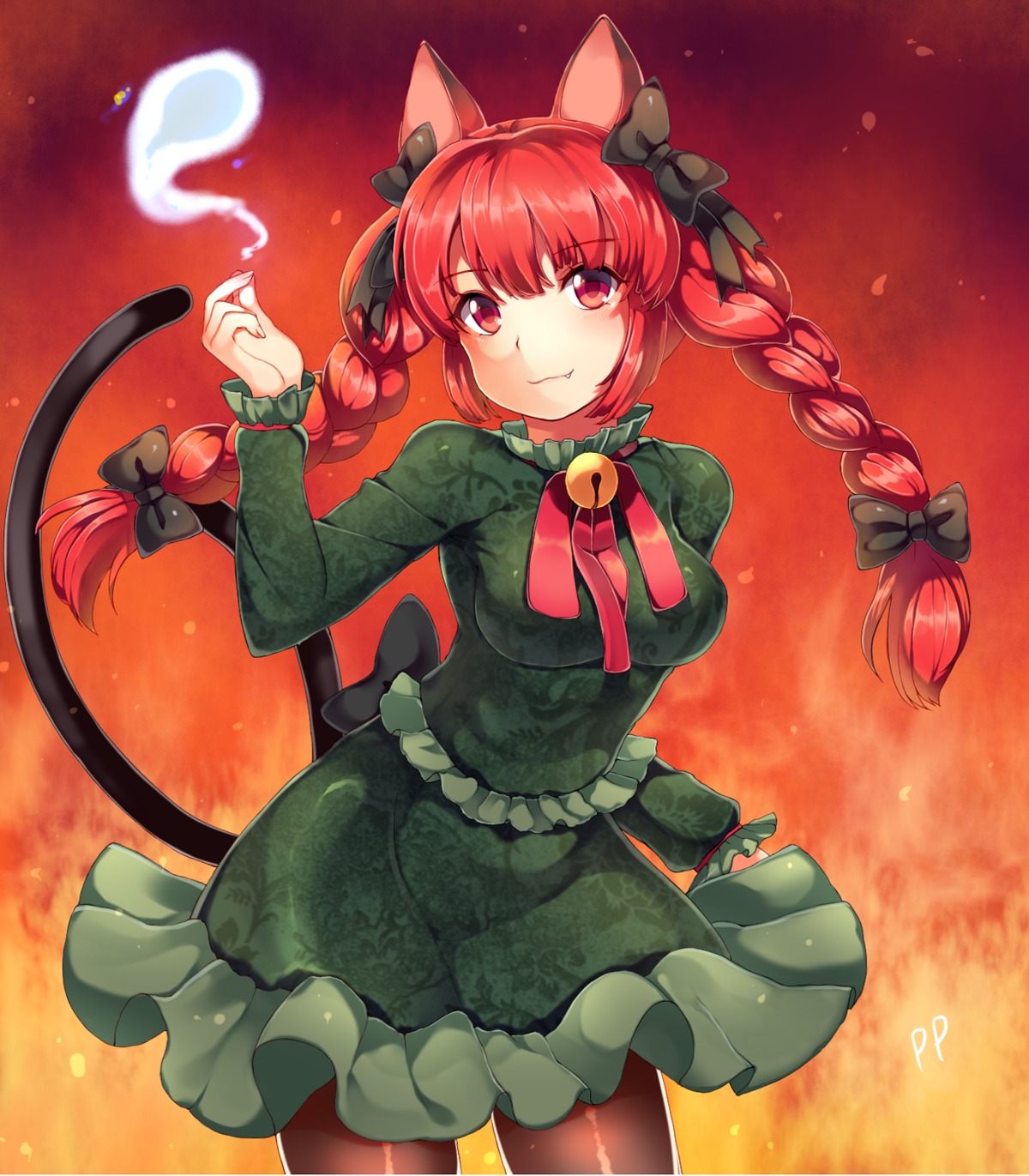 animal_ears kaenbyou_rin pantyhose papo tail touhou