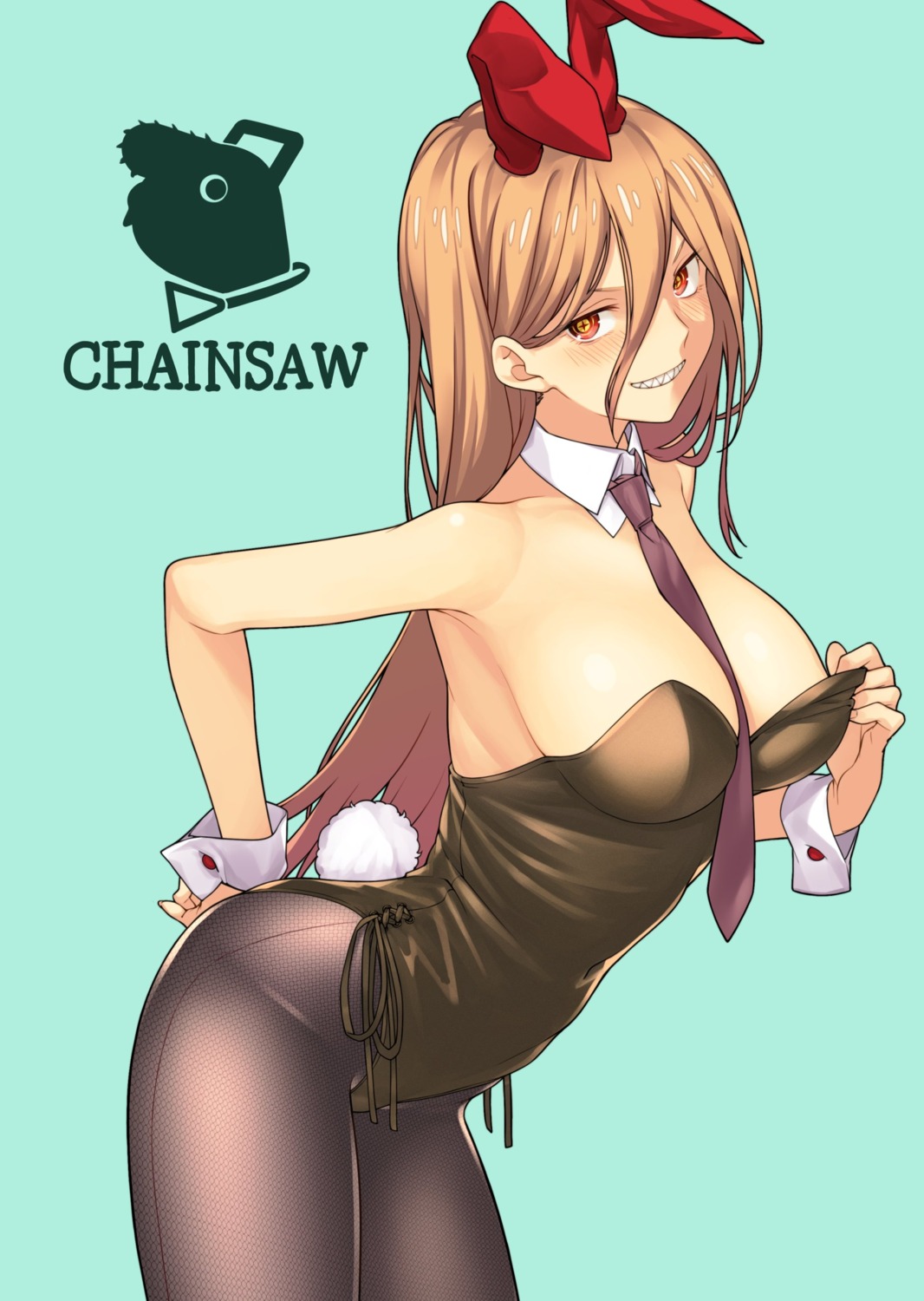 animal_ears bunny_ears bunny_girl chainsaw_man hatanaka no_bra pantyhose power_(chainsaw_man) tail undressing