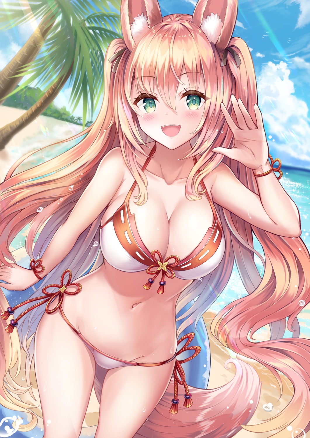 animal_ears bikini cleavage kitsune sakura_ani swimsuits tail wet