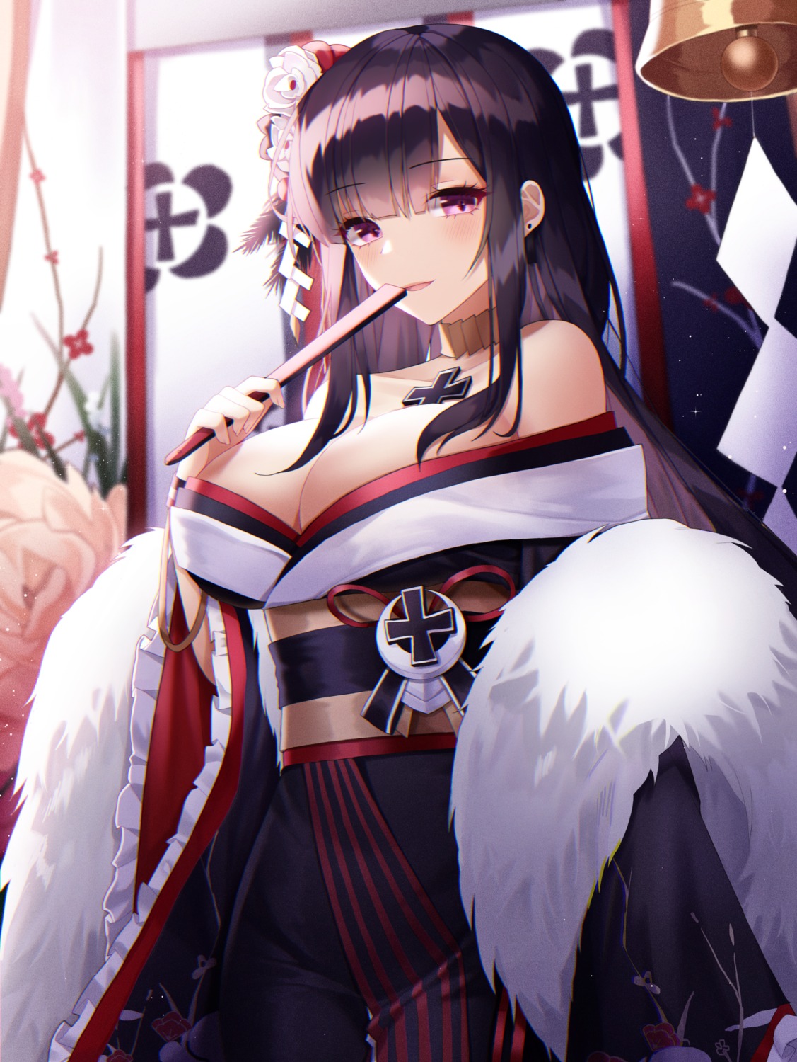 azur_lane japanese_clothes meoyo no_bra open_shirt