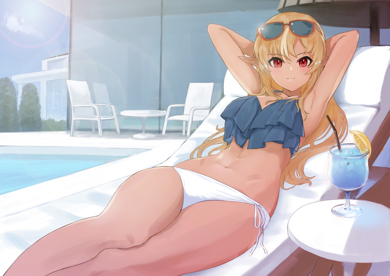 bikini dai00888 hololive megane pointy_ears shiranui_flare swimsuits