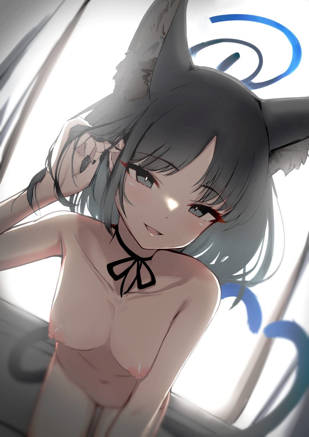 animal_ears blue_archive halo kiryuu_kikyou naked nekomimi nipples tail yamada_mp3