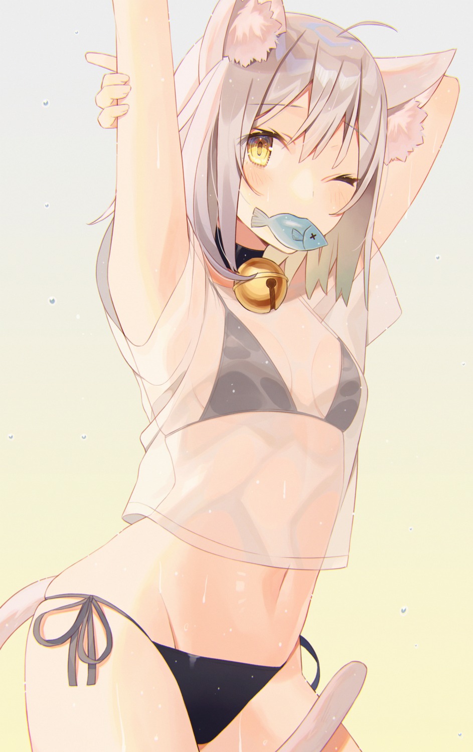 animal_ears bikini minase_nagi nekomimi see_through swimsuits tail