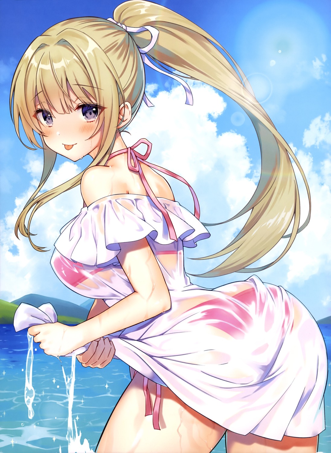 ass bikini dress mo_(s_h_riek) see_through skirt_lift summer_dress swimsuits wet wet_clothes