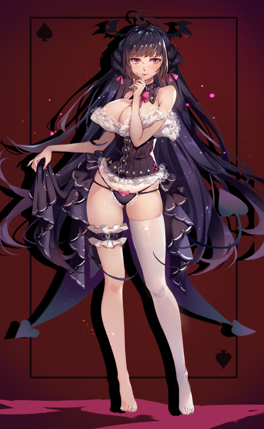 breast_hold cleavage garter melailai no_bra open_shirt pantsu thighhighs