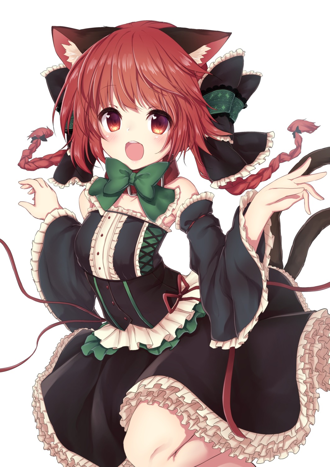 animal_ears dress kaenbyou_rin nekomimi tail topia touhou