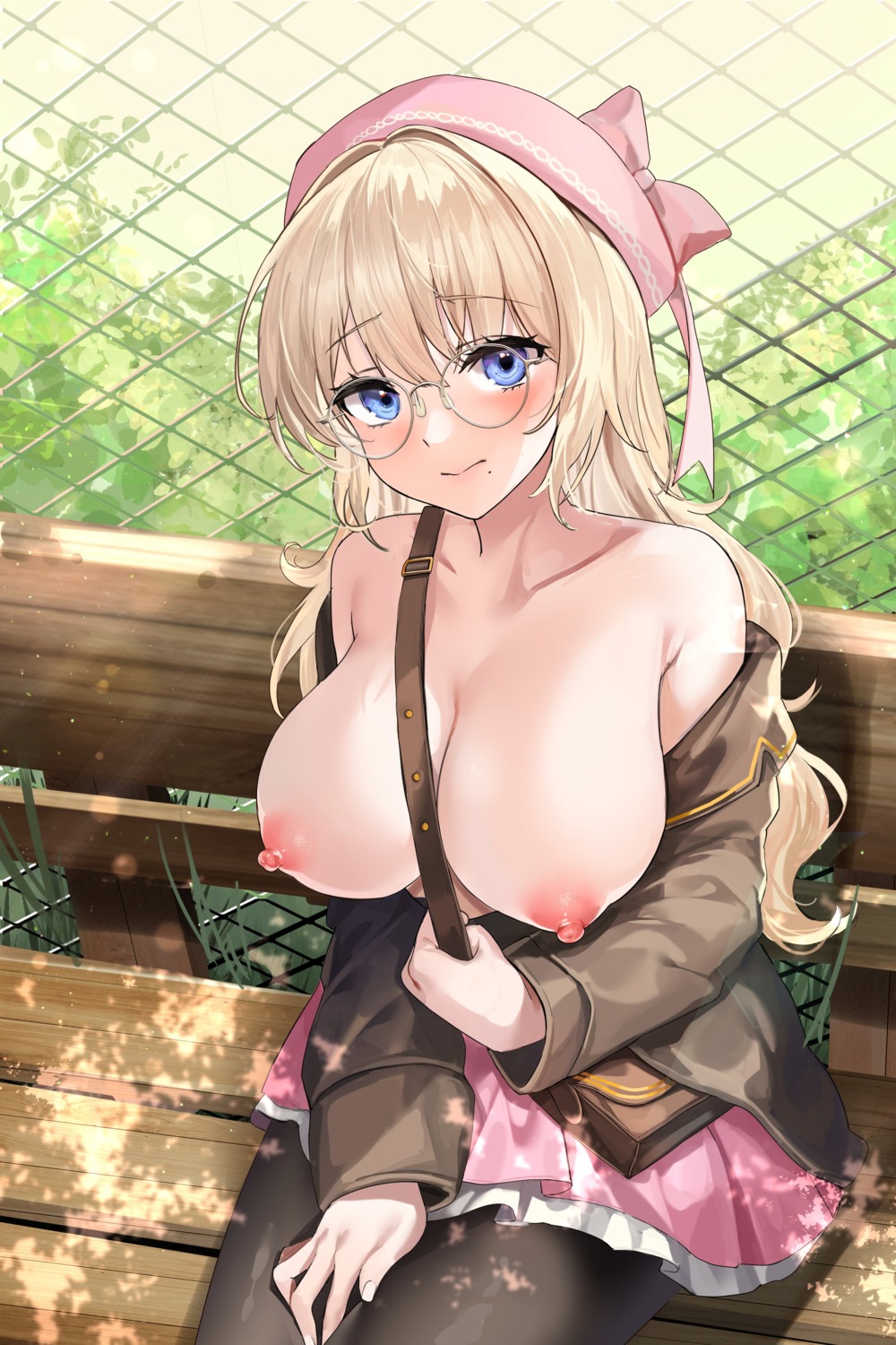 breasts lillly megane nipples no_bra open_shirt pantyhose