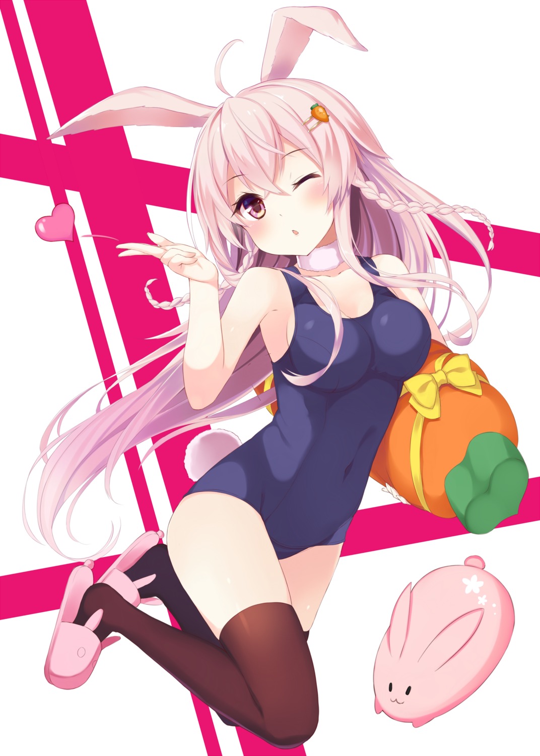 animal_ears bunny_ears cleavage school_swimsuit swimsuits tail takehana_note thighhighs