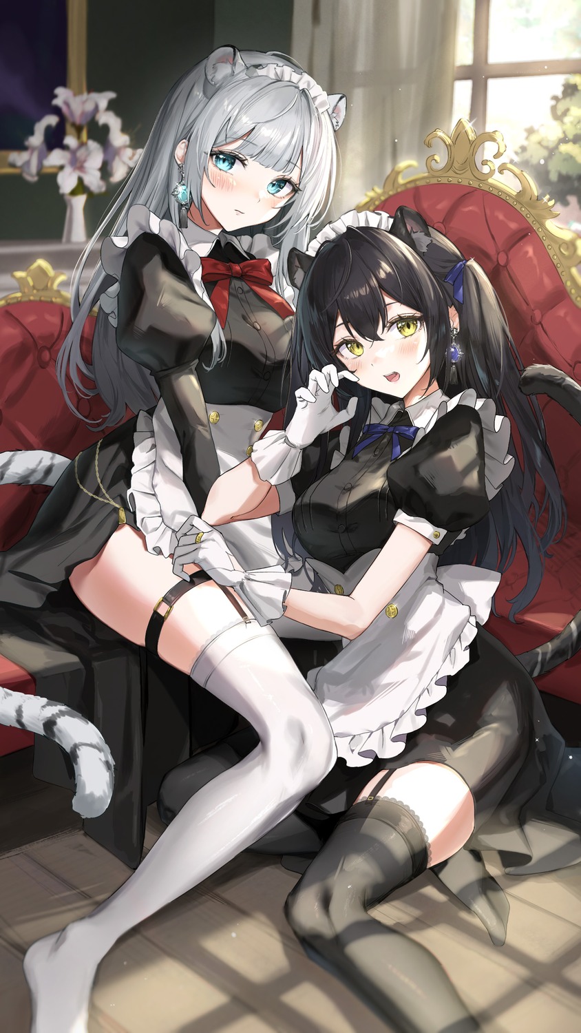 animal_ears garter maid masyu_jyaga stockings tail thighhighs yuri