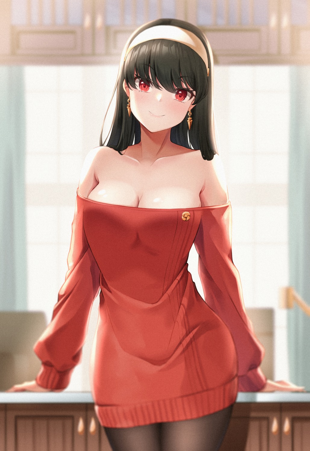 dress lancheu no_bra pantyhose spy_x_family sweater yor_briar