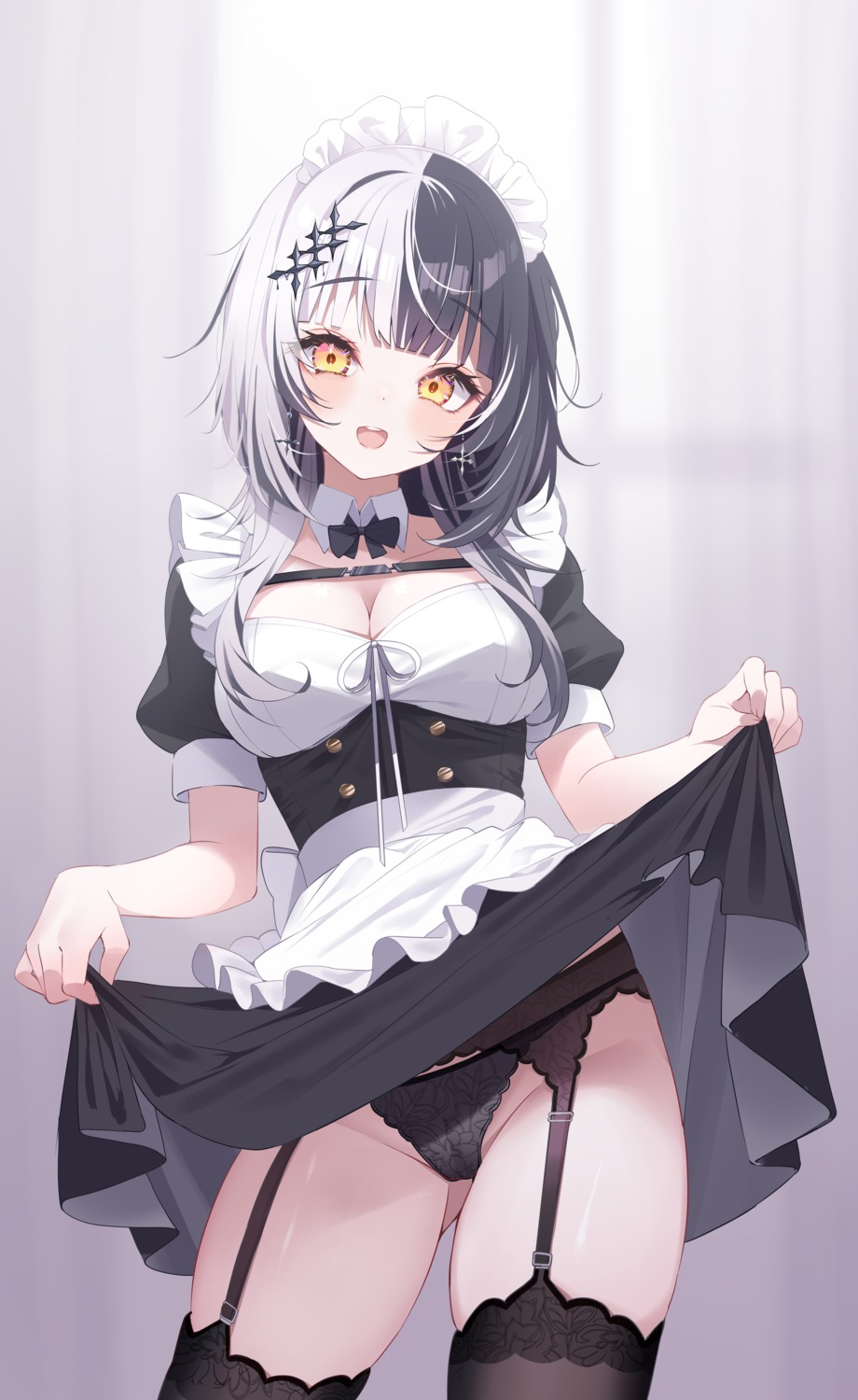 cleavage deyui garter_belt hololive hololive_english maid pantsu shiori_novella skirt_lift stockings thighhighs