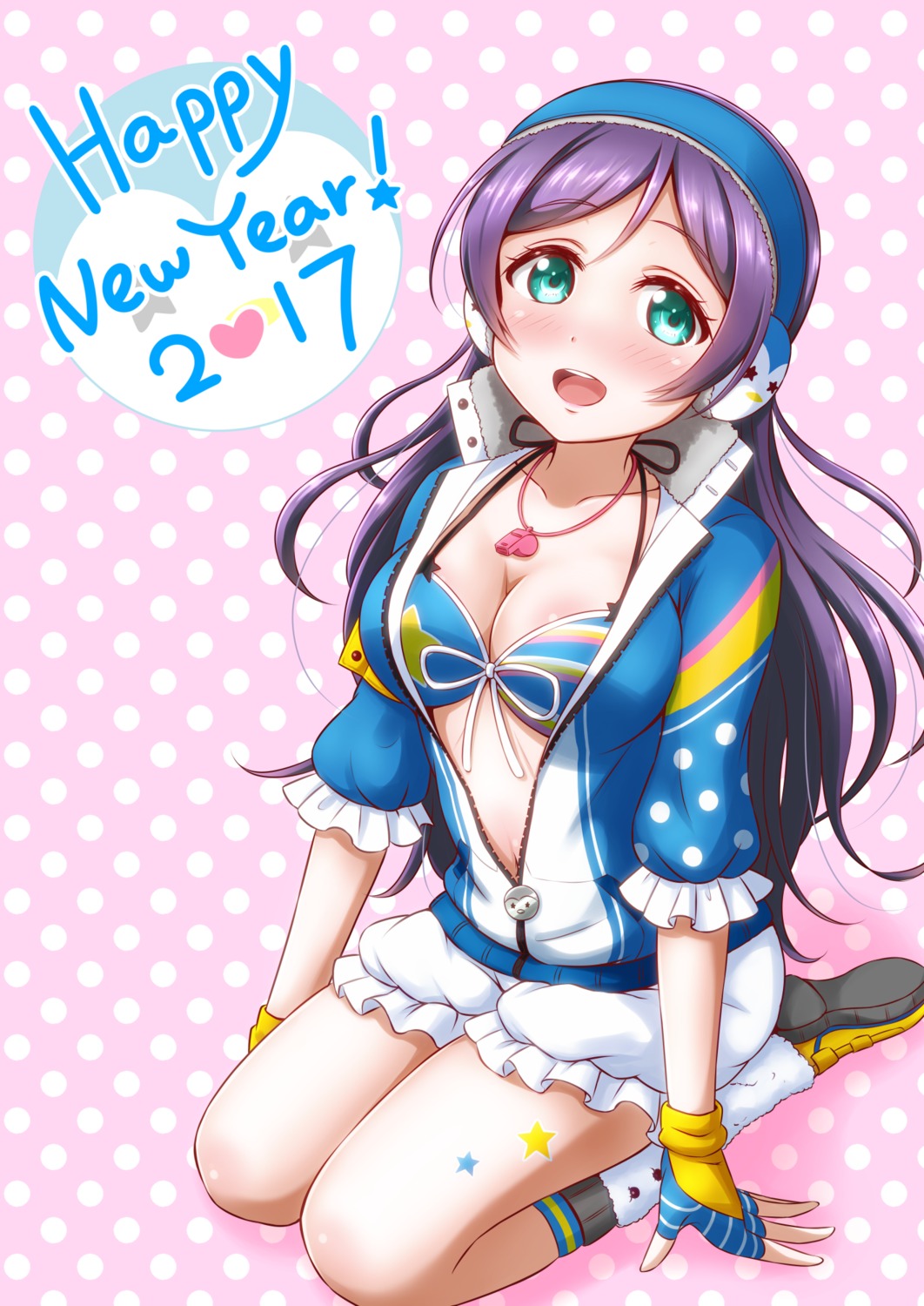 bikini_top ckst cleavage headphones love_live! open_shirt swimsuits toujou_nozomi