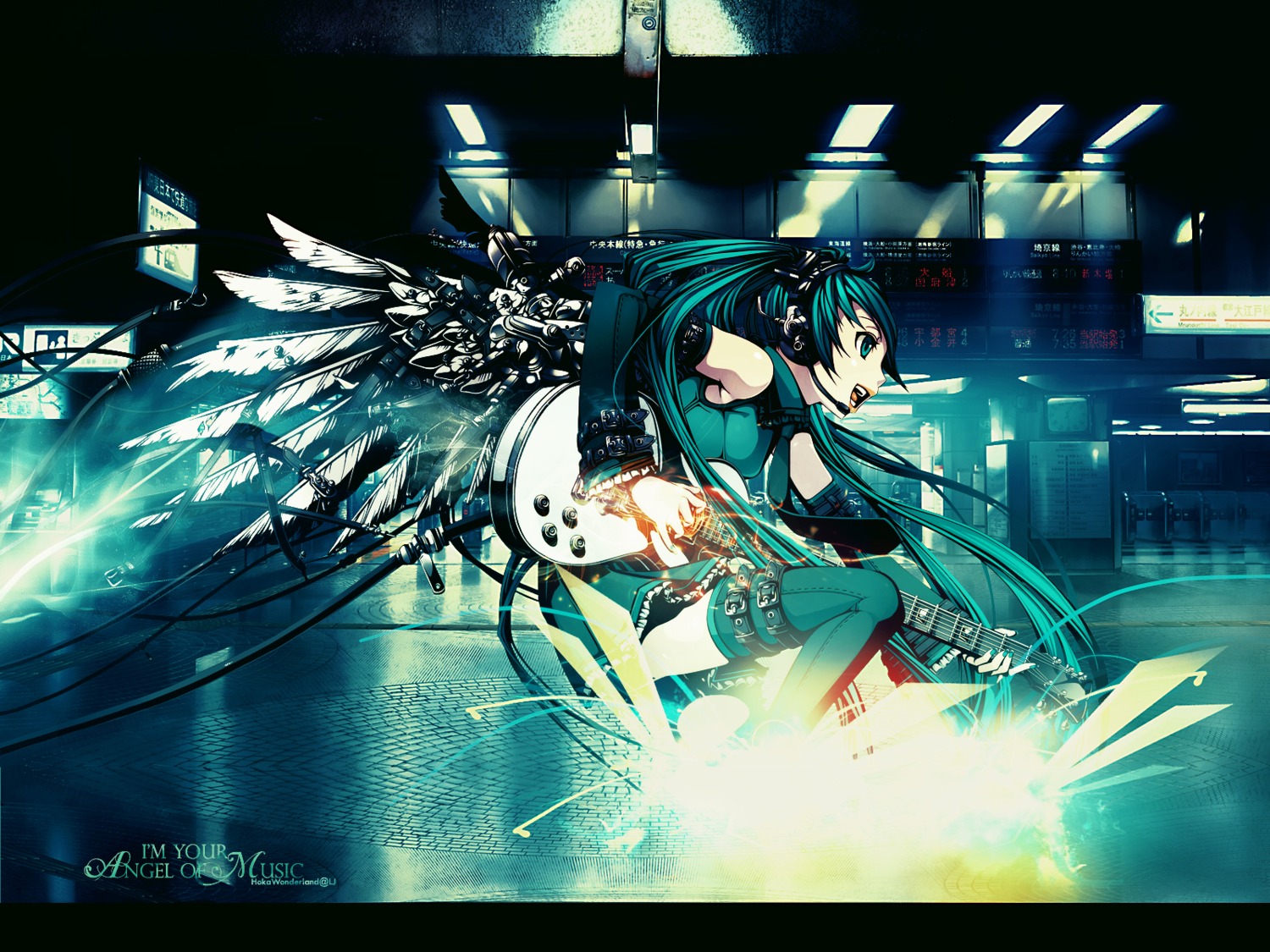 guitar hatsune_miku vocaloid wallpaper wings