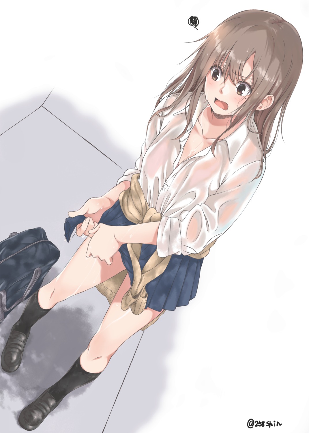 amu_(258shin) see_through seifuku skirt_lift sweater wet_clothes