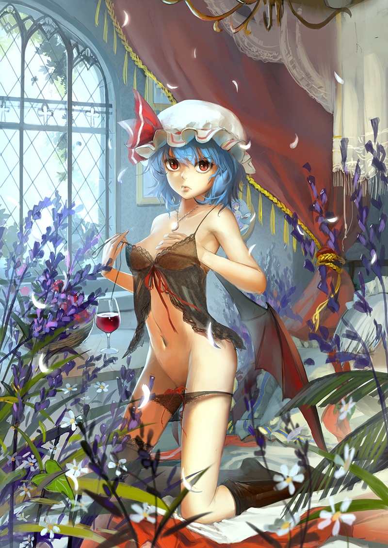 lingerie nanairono_kaigashi pantsu panty_pull remilia_scarlet see_through touhou wings