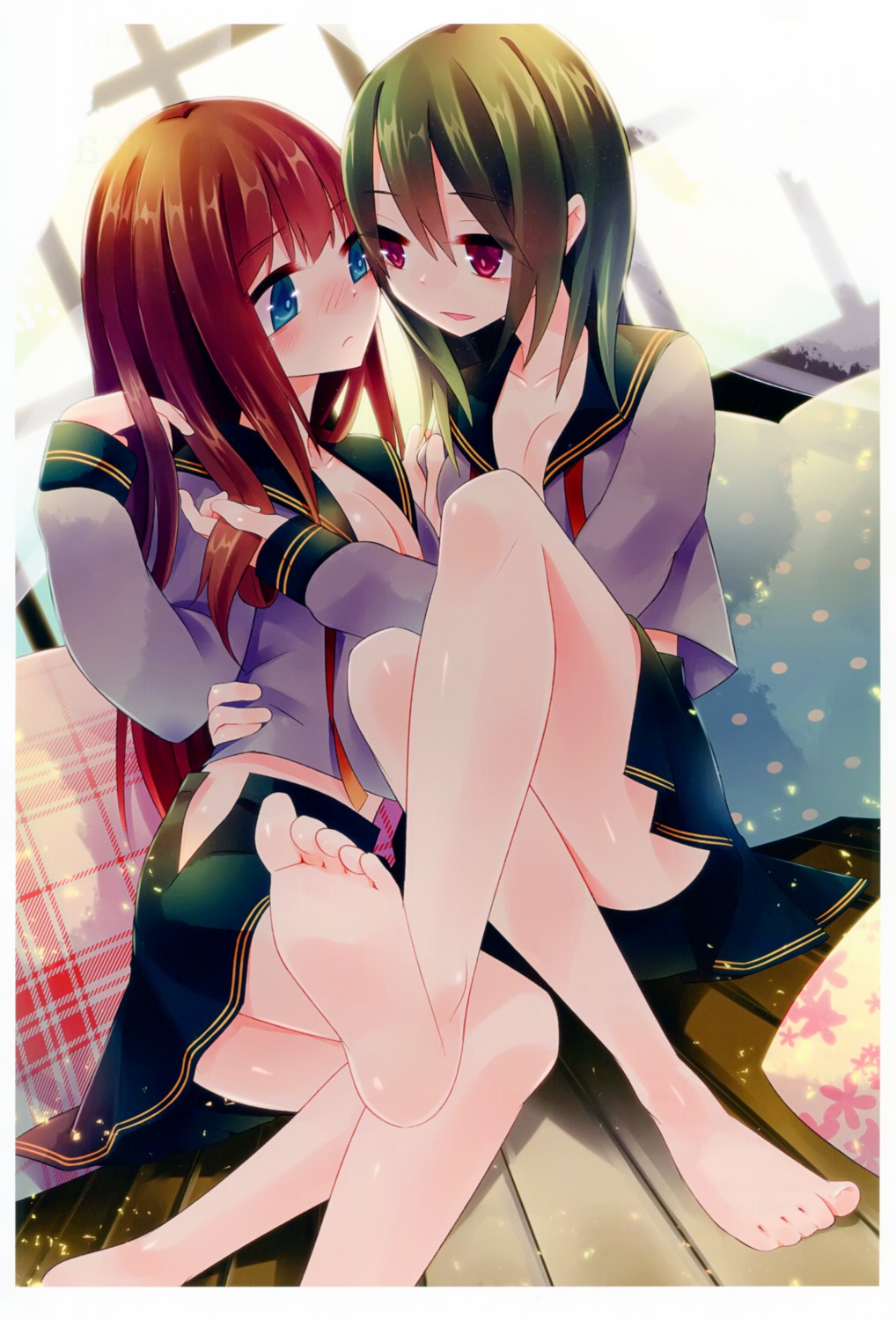 cleavage feet open_shirt seifuku tagme yuri