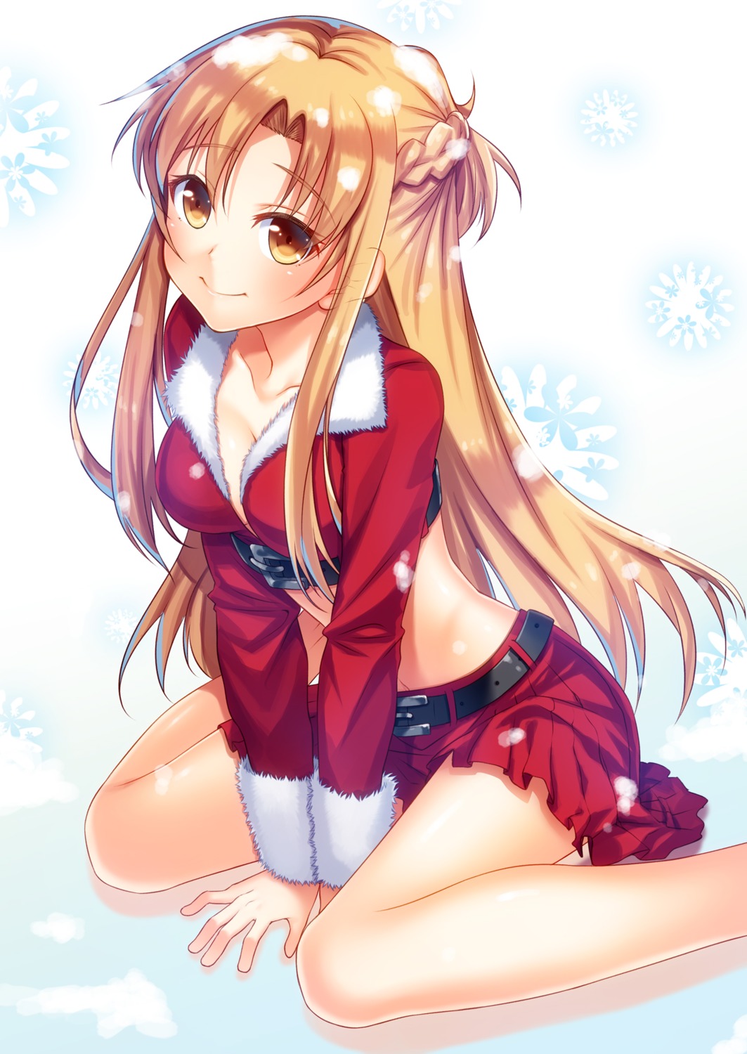 asuna_(sword_art_online) christmas cleavage hoshi_ichi sword_art_online