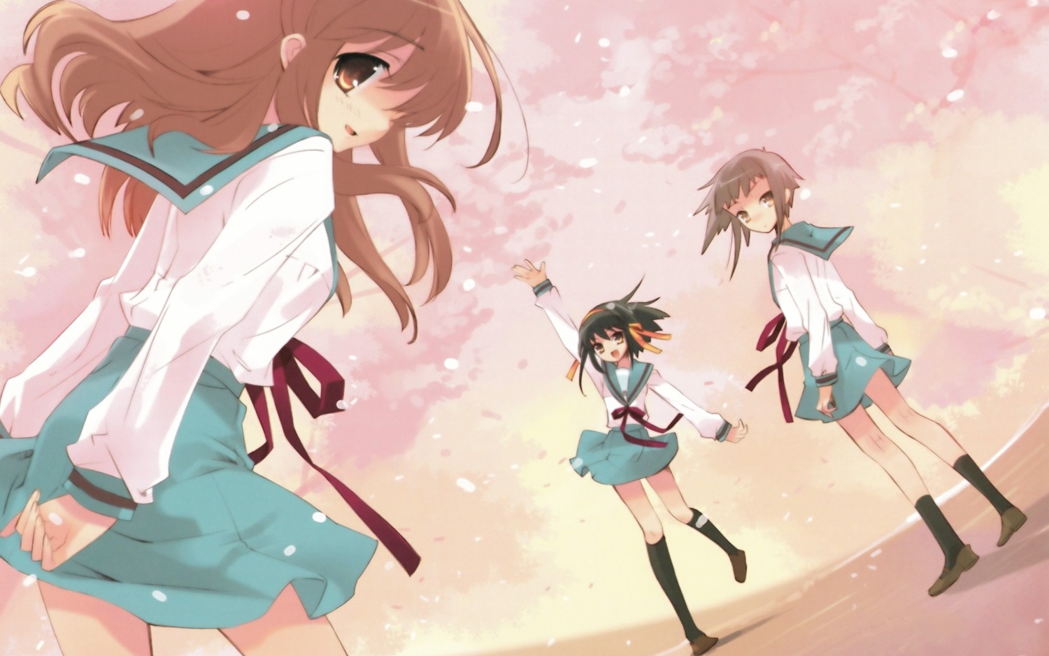 asahina_mikuru ito_noizi nagato_yuki seifuku suzumiya_haruhi suzumiya_haruhi_no_yuuutsu wallpaper