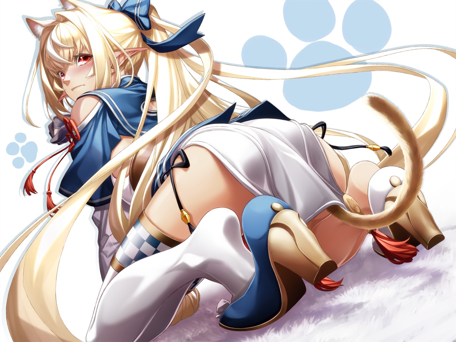 animal_ears ass elf feet fenrir_(fenlil0316) heels hololive pointy_ears shiranui_flare tail thighhighs