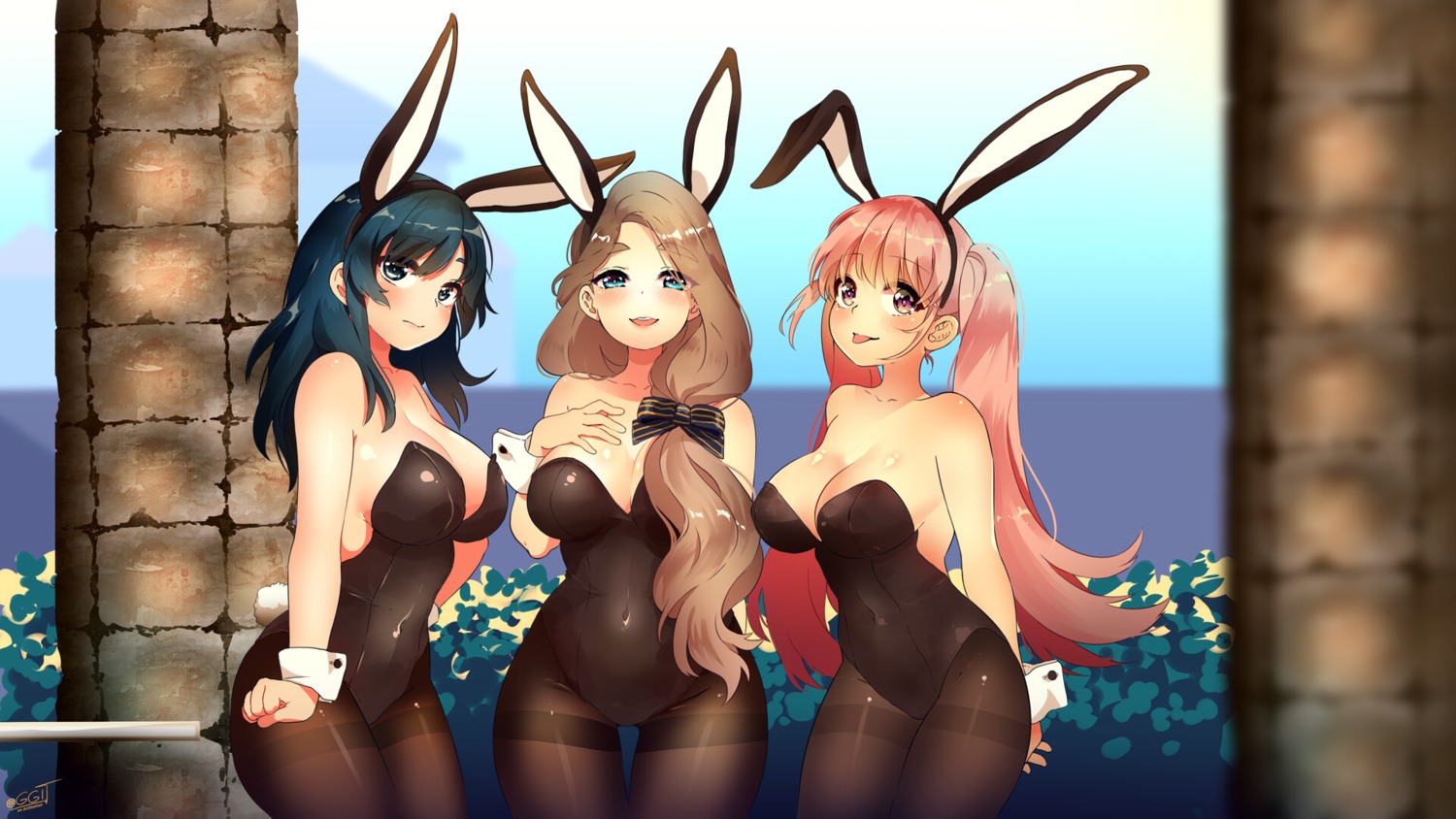 animal_ears bunny_ears bunny_girl byleth_(fire_emblem) fire_emblem fire_emblem_three_houses hilda_valentine_goneril mercedes_von_martritz no_bra pantyhose tagme tail wallpaper