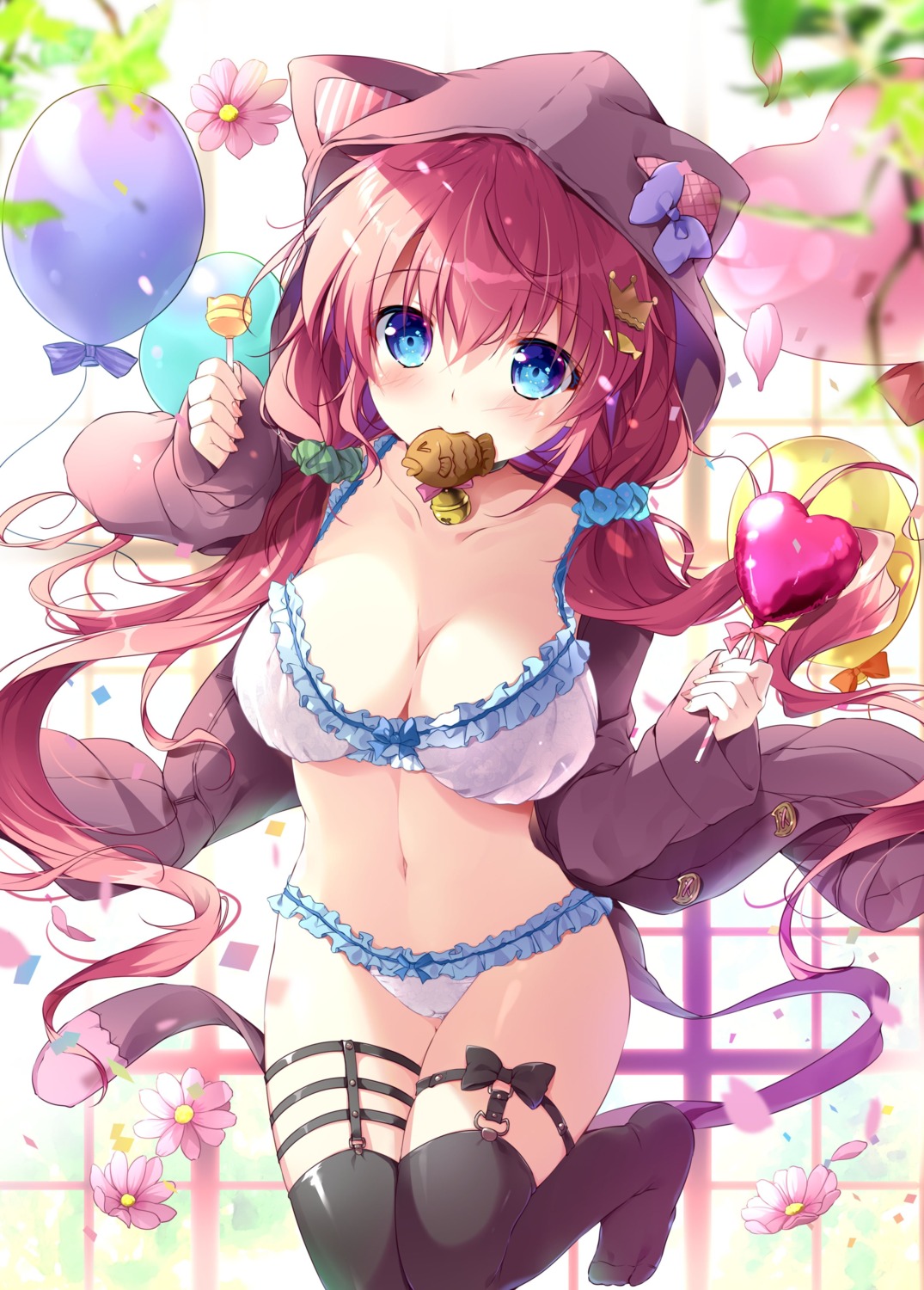 animal_ears bra cameltoe garter mikeou nekomimi open_shirt pantsu stockings thighhighs