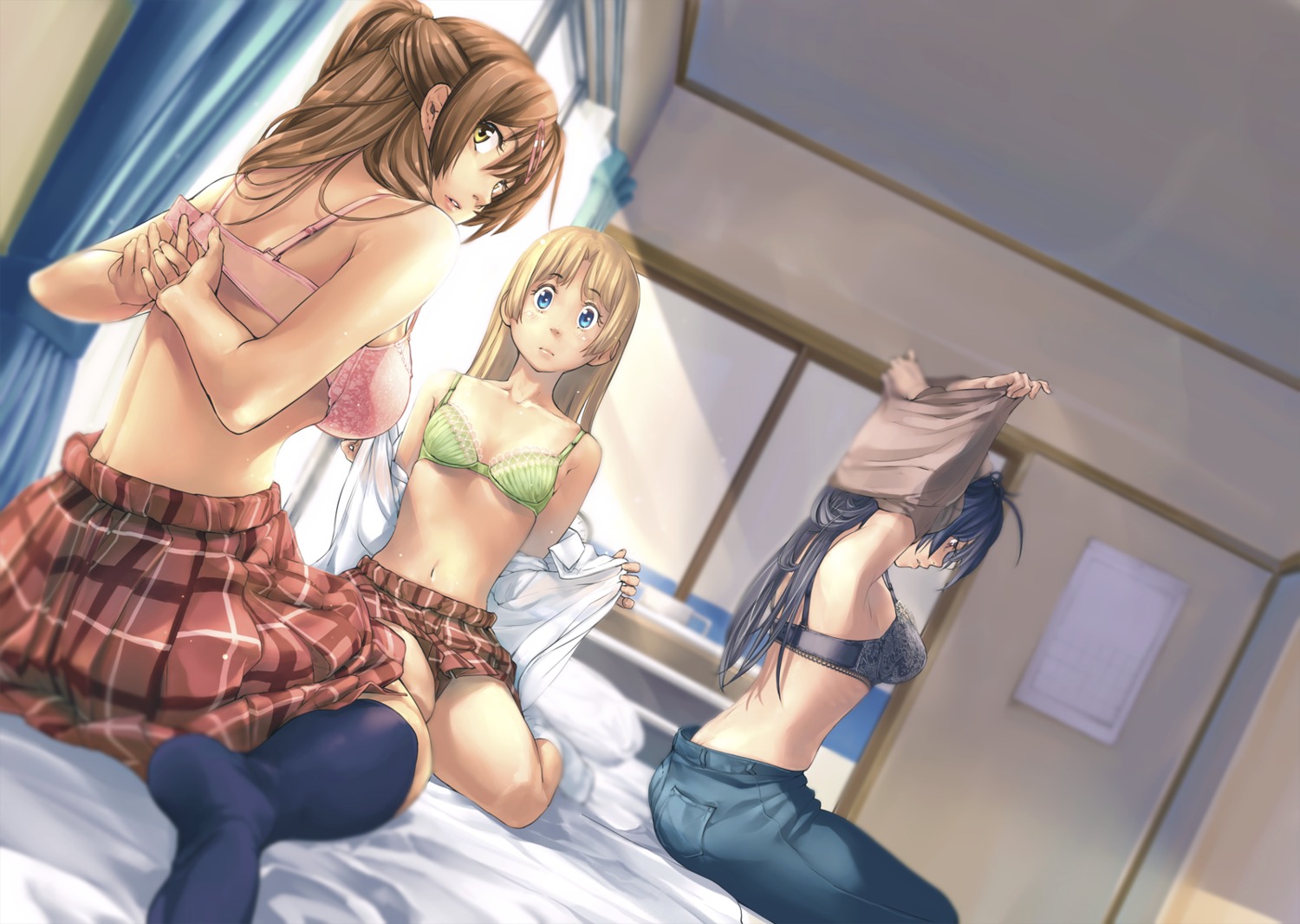 azuma_ren bra chuunibyou_demo_koi_ga_shitai! cleavage dekomori_sanae nibutani_shinka takanashi_touka undressing