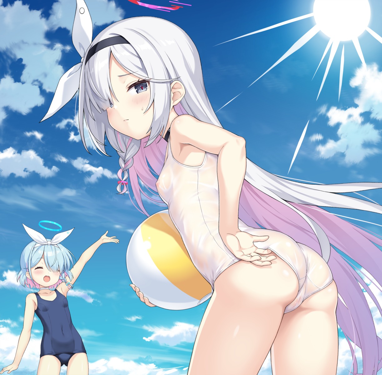 arona_(blue_archive) ass blue_archive halo loli nipples plana_(blue_archive) pussy school_swimsuit see_through swimsuits uncensored wet_clothes yamasan