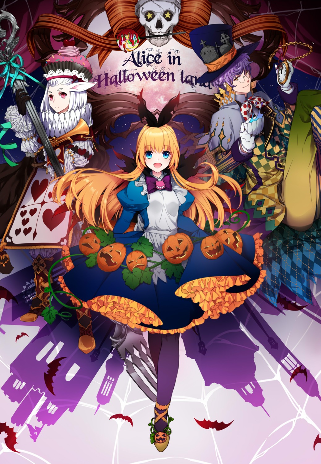 alice alice_in_wonderland animal_ears bunny_ears dress halloween mad_hatter megane ycco_(estrella)