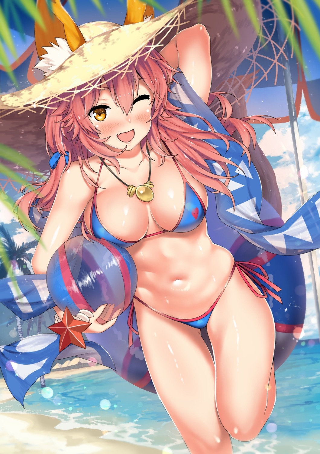 animal_ears bikini fate/extra fate/grand_order fate/stay_night kawai swimsuits tamamo_no_mae