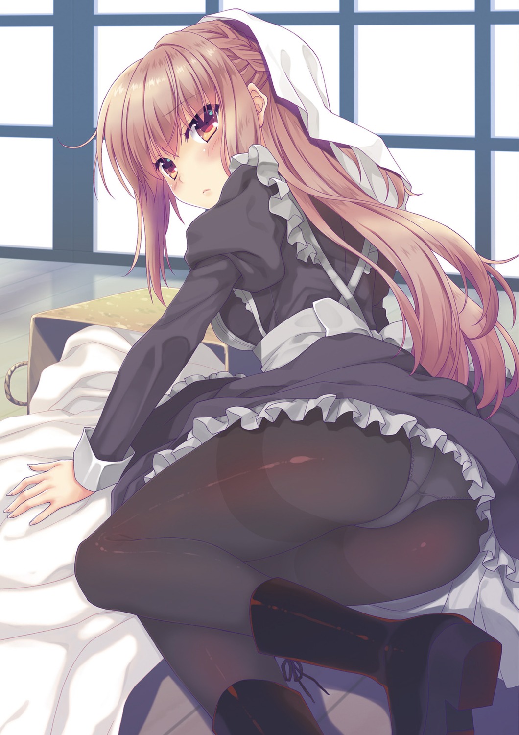 maid nanao_naru pantsu pantyhose see_through skirt_lift