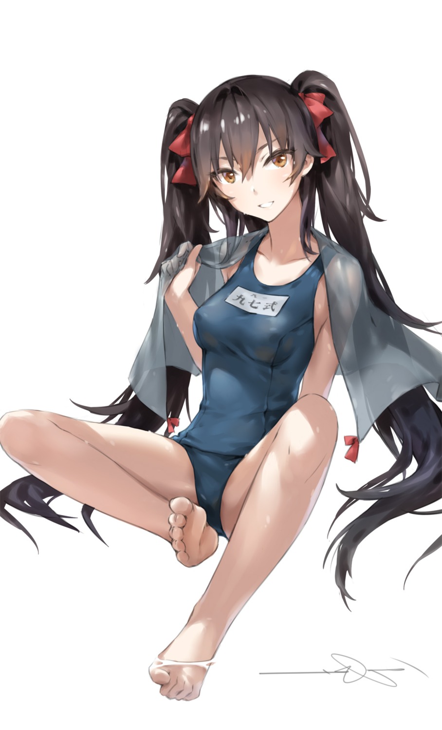 erect_nipples feet girls_frontline qbz-97_(girls_frontline) school_swimsuit swimsuits wet xie_yizhen