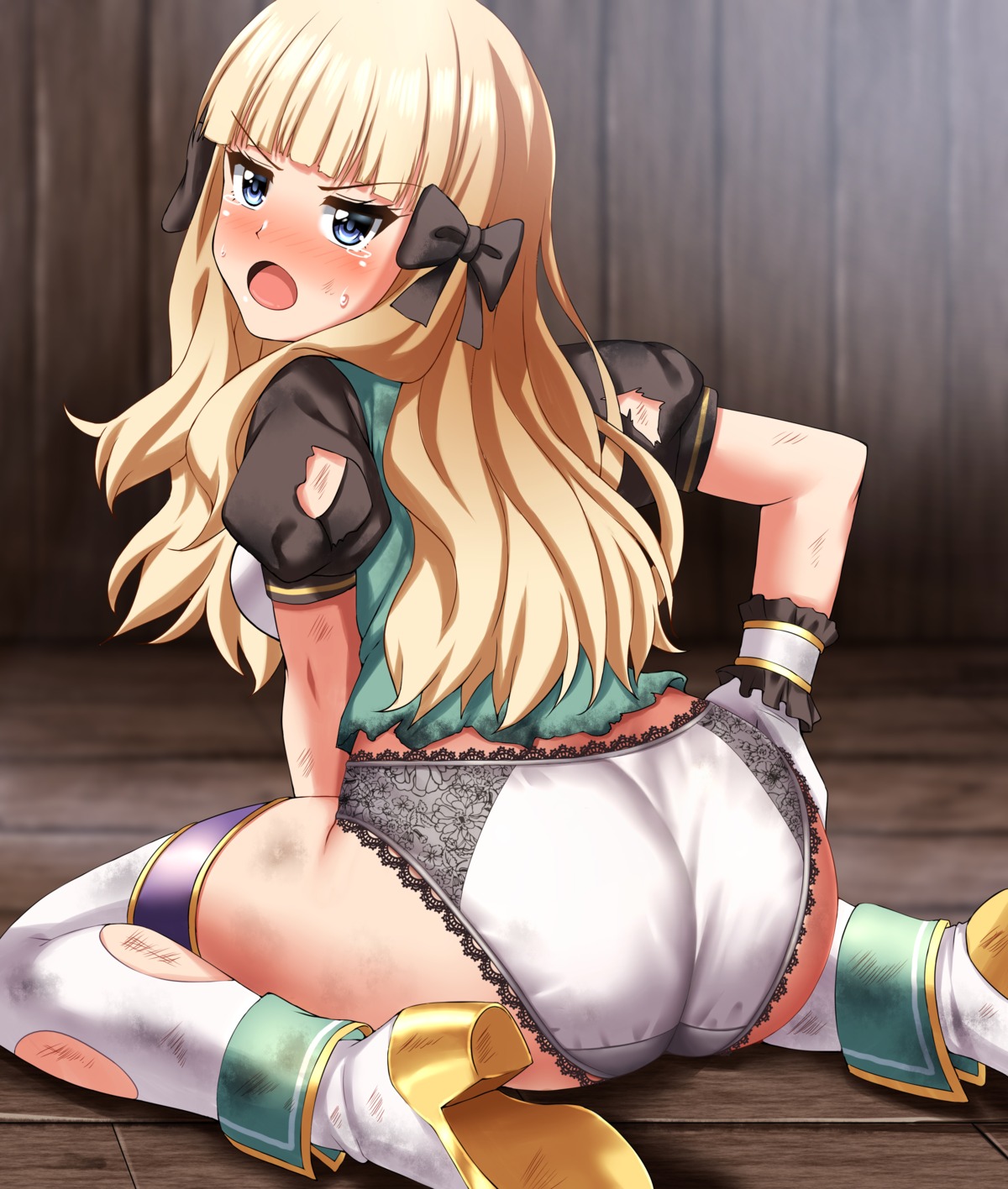 ass heels pantsu princess_connect princess_connect!_re:dive sasaki_saren thighhighs torn_clothes zanntetu