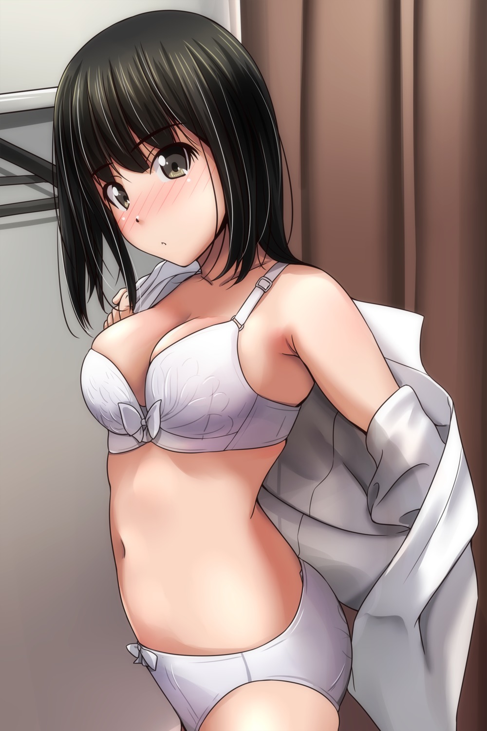 bra lingerie matsunaga_kouyou open_shirt pantsu undressing