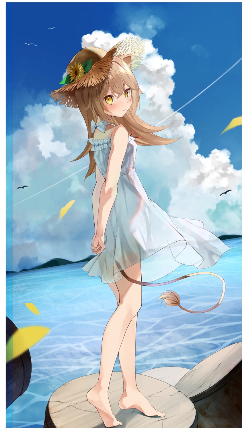 animal_ears dress eureka_814 indie_virtual_youtuber rurudo_lion see_through summer_dress tail