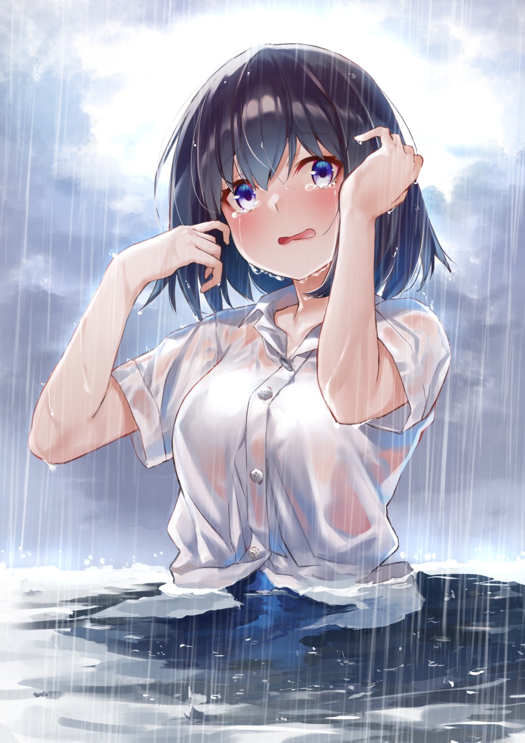 hachiroku_(hatirokusann86) see_through seifuku wet wet_clothes