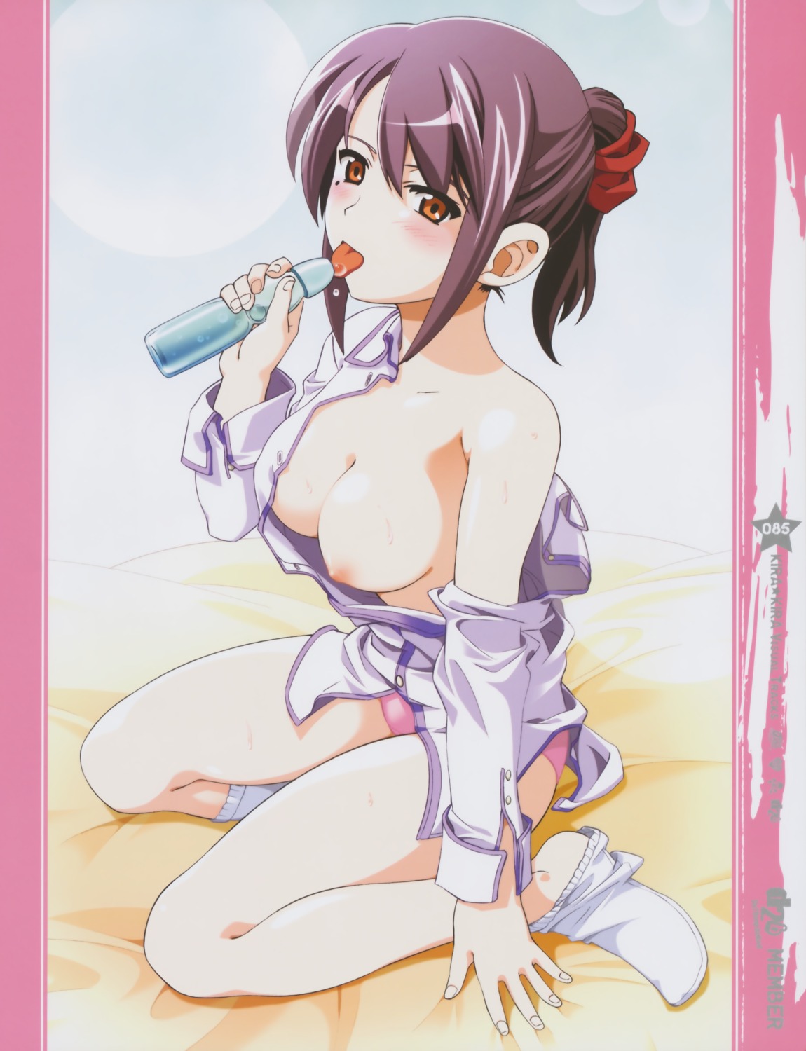 breasts isurugi_chie katakura_shinji kira_kira nipples no_bra open_shirt pantsu