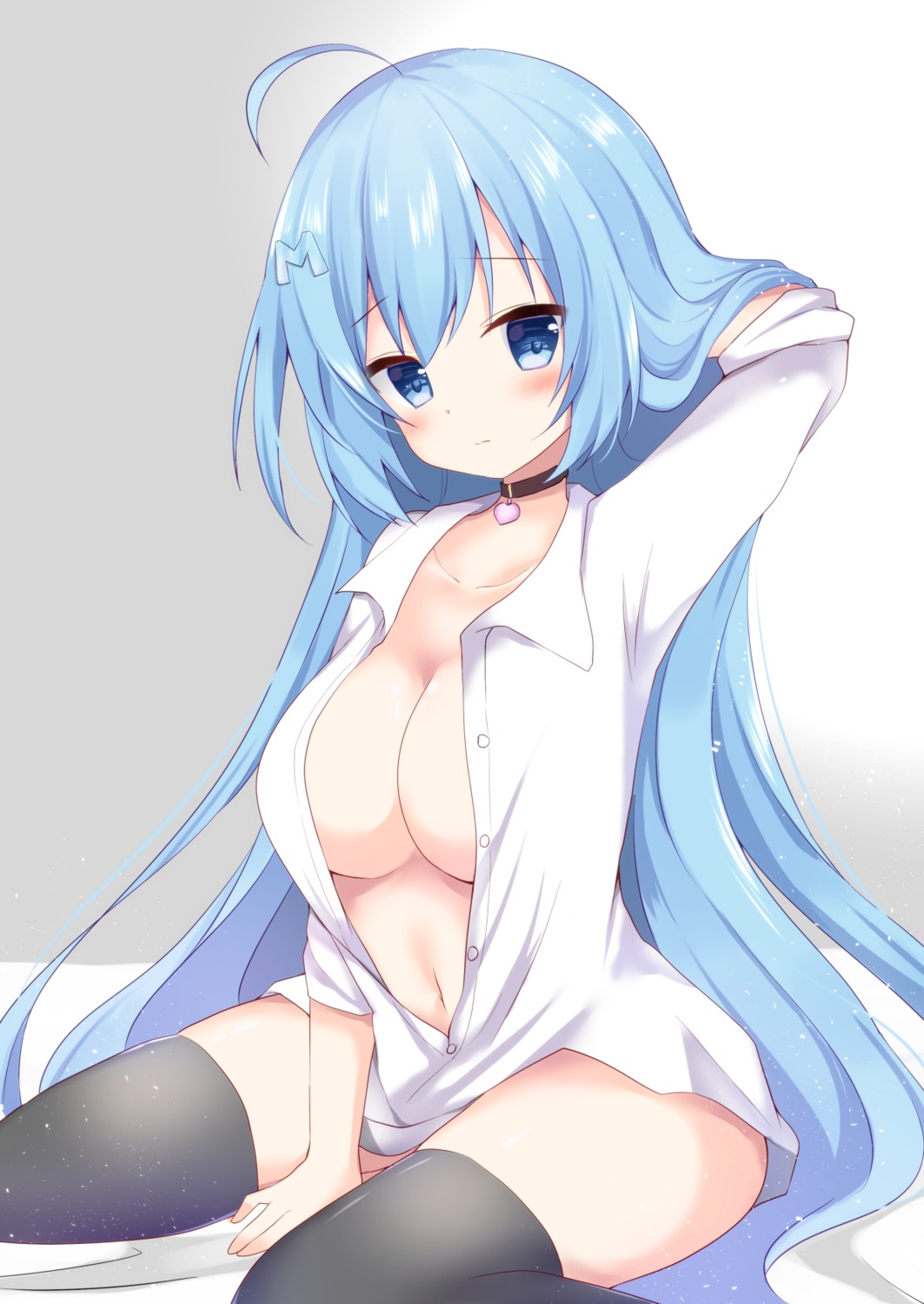 dress_shirt emori_miku emori_miku_project hamico no_bra open_shirt thighhighs