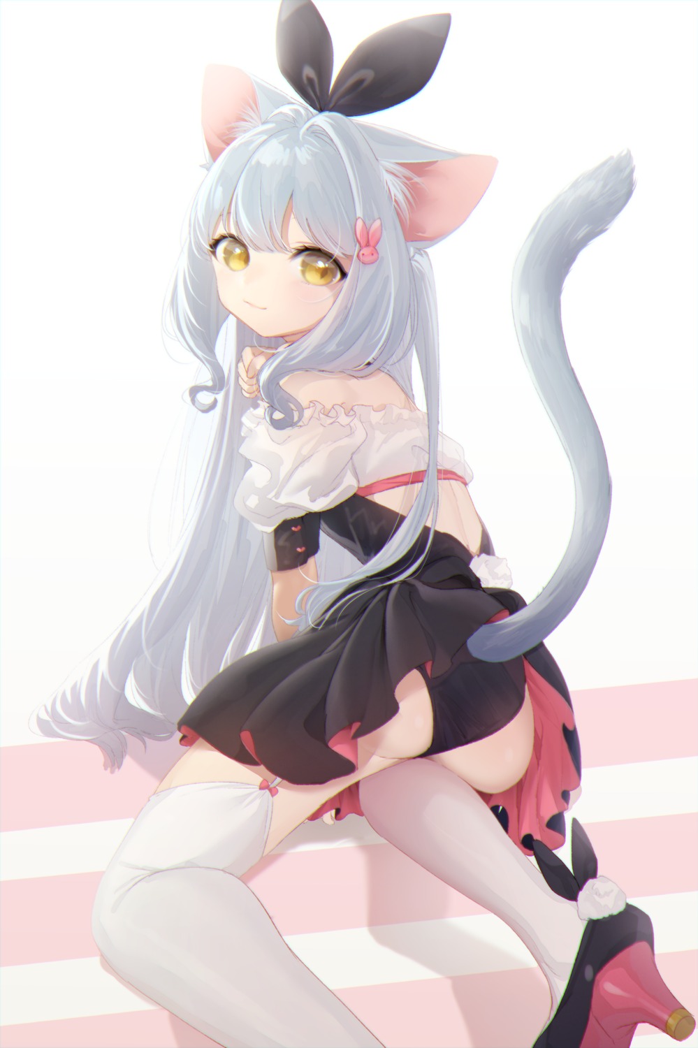 animal_ears ass heels nekomimi nekono_moni pantsu skirt_lift stockings tail thighhighs thong