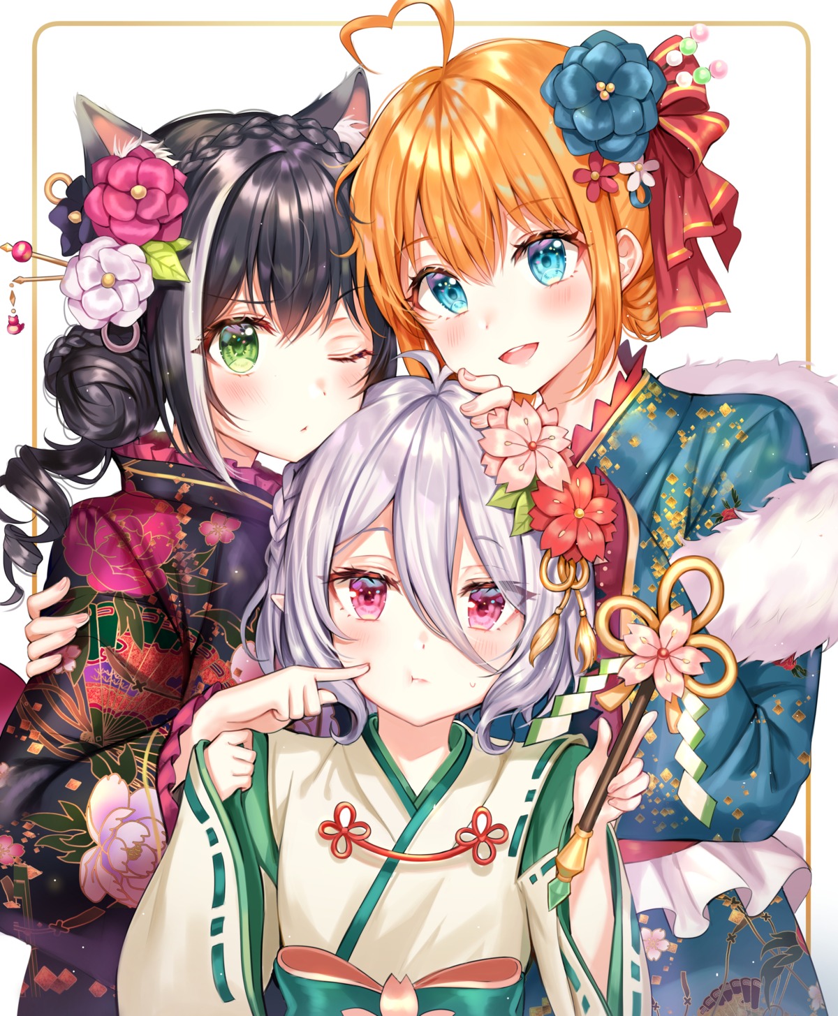 animal_ears karyl_(princess_connect) kimono kokkoro nekomimi pecorine pointy_ears princess_connect princess_connect!_re:dive tokkyu