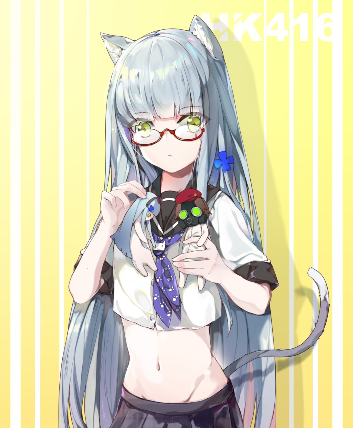 animal_ears chibi girls_frontline hk416_(girls_frontline) lez megane nekomimi seifuku tail