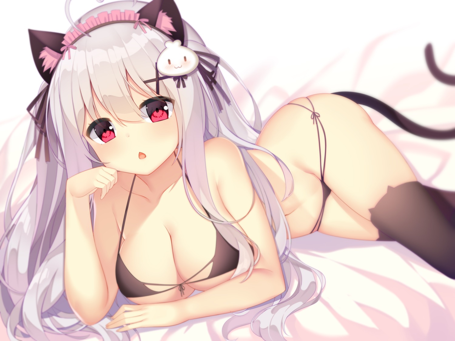 animal_ears bikini cleavage jyt nekomimi niliu_chahui swimsuits tail thighhighs tokisaki_mio