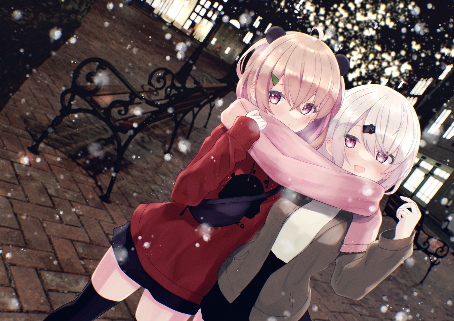 animal_ears nijisanji nijisanji_gamers rupe_paperu sasaki_saku shiina_yuika sweater thighhighs yuri