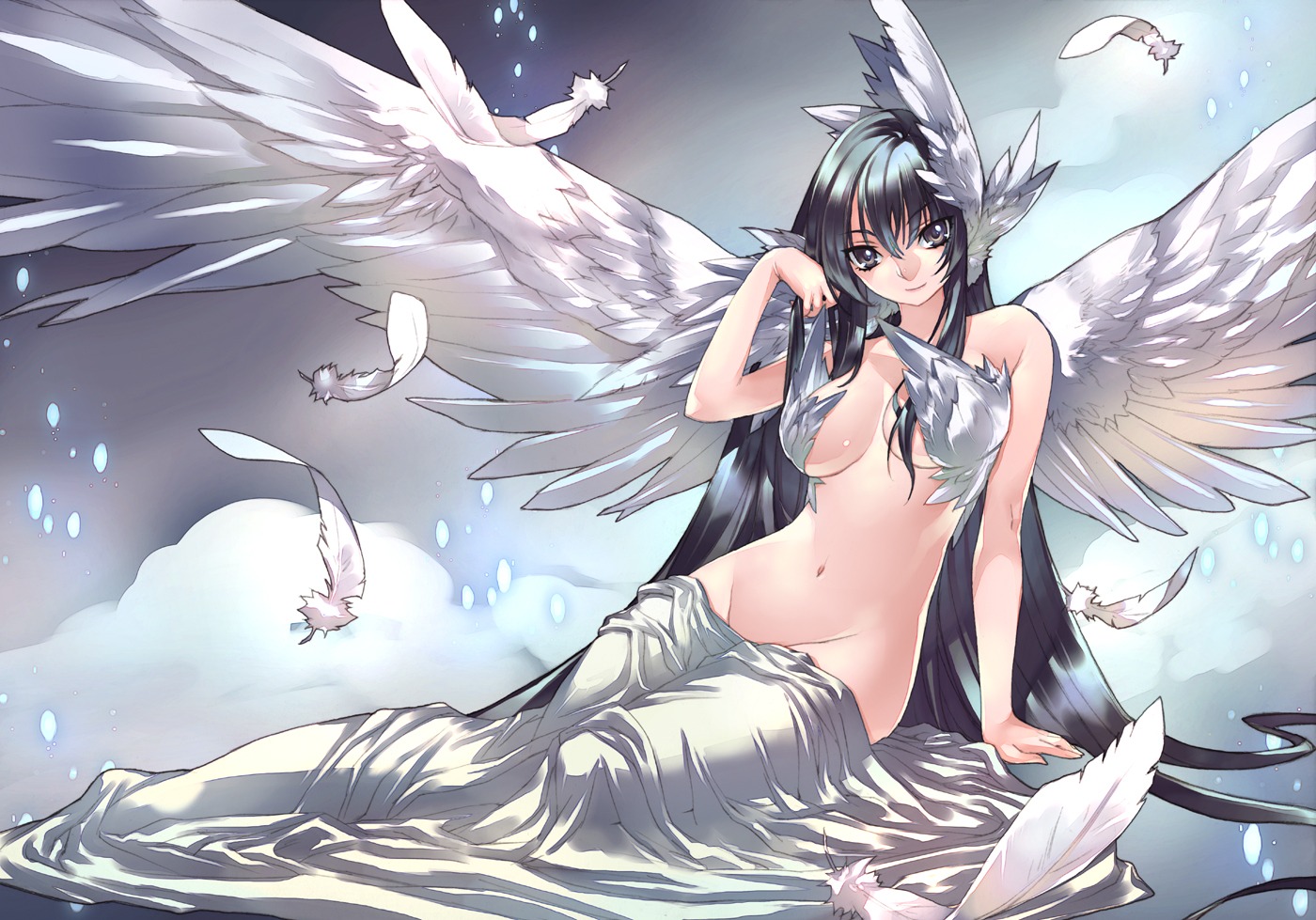 cleavage kousaki_rui nopan sheets underboob wings