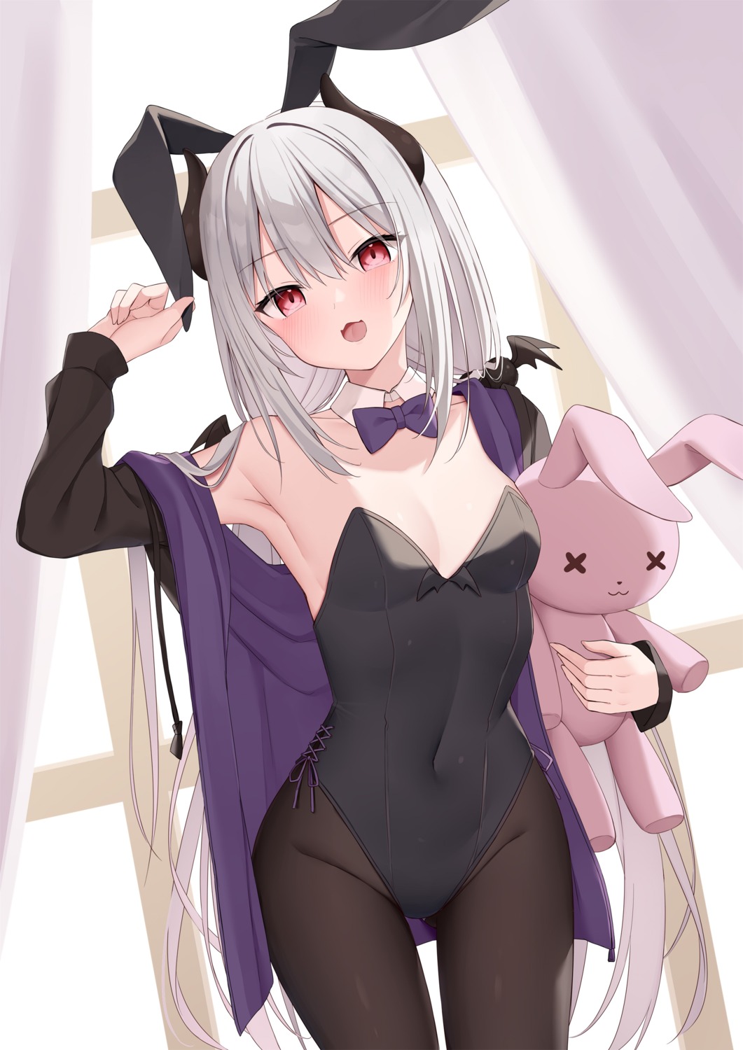 animal_ears bunny_ears bunny_girl horns kamu_(geeenius) no_bra pantyhose