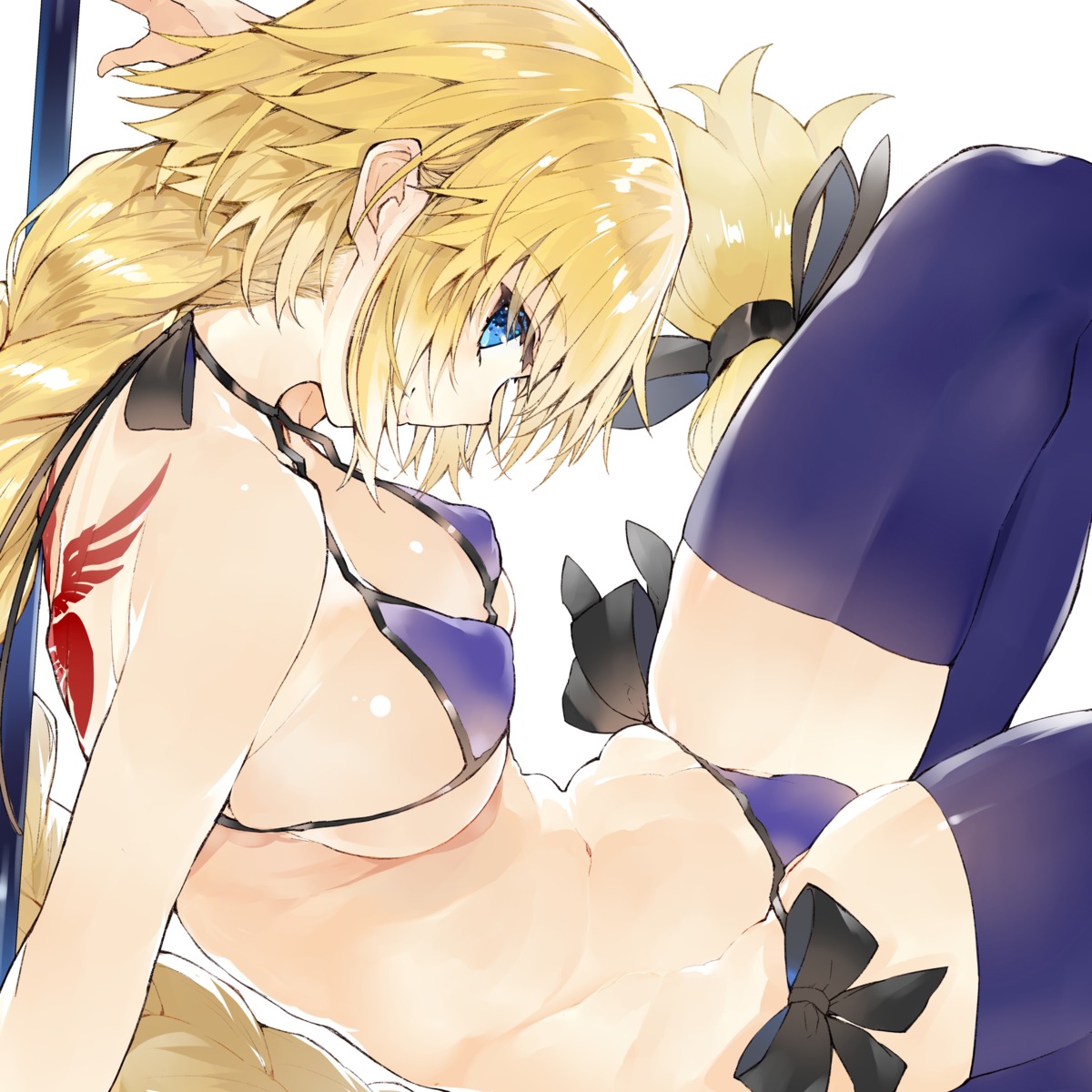 bikini erect_nipples fate/grand_order jeanne_d'arc jeanne_d'arc_(fate) kou_mashiro swimsuits tattoo thighhighs