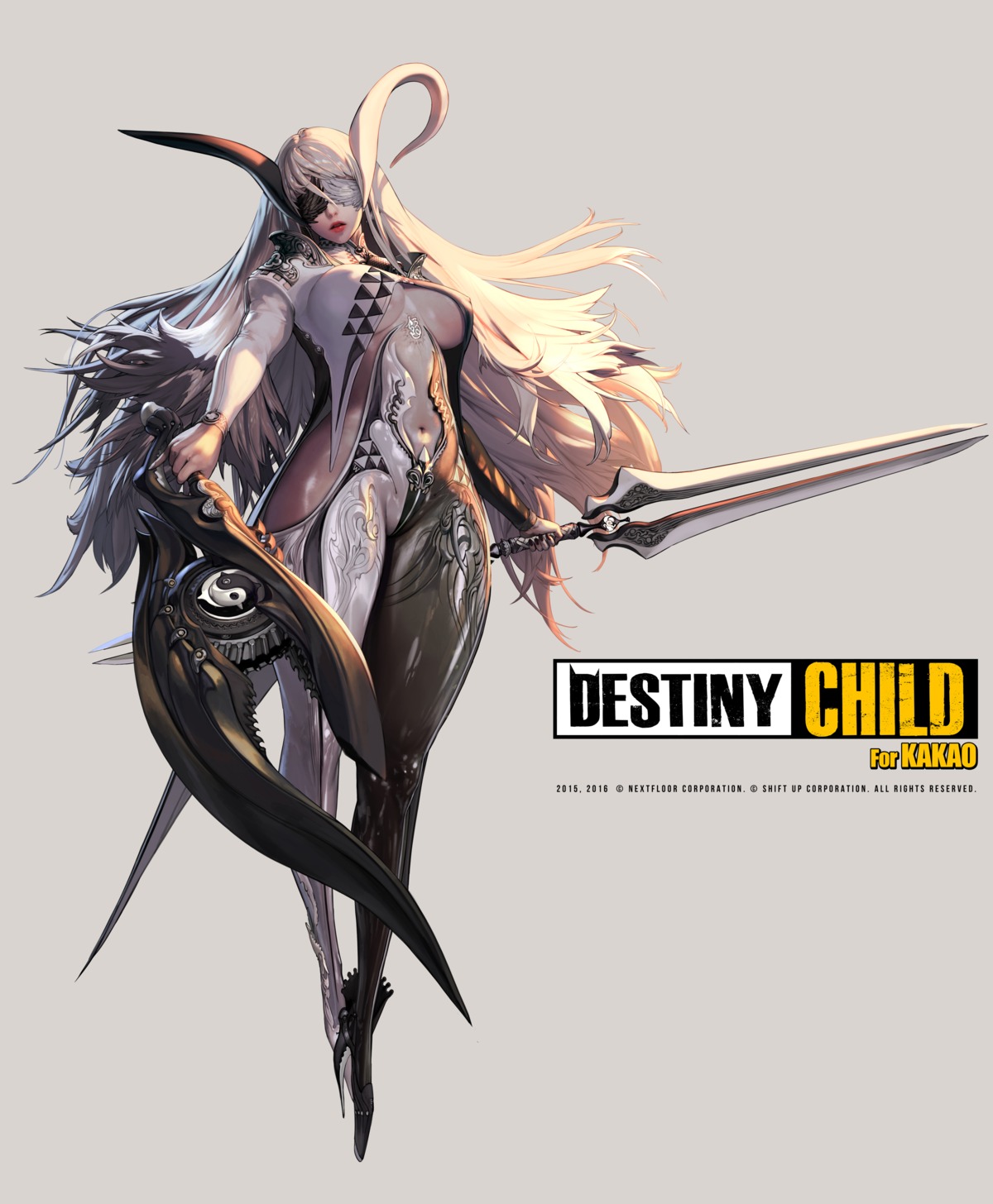 destiny_child erect_nipples heels horns hyulla khepri no_bra open_shirt shift_up sword weapon
