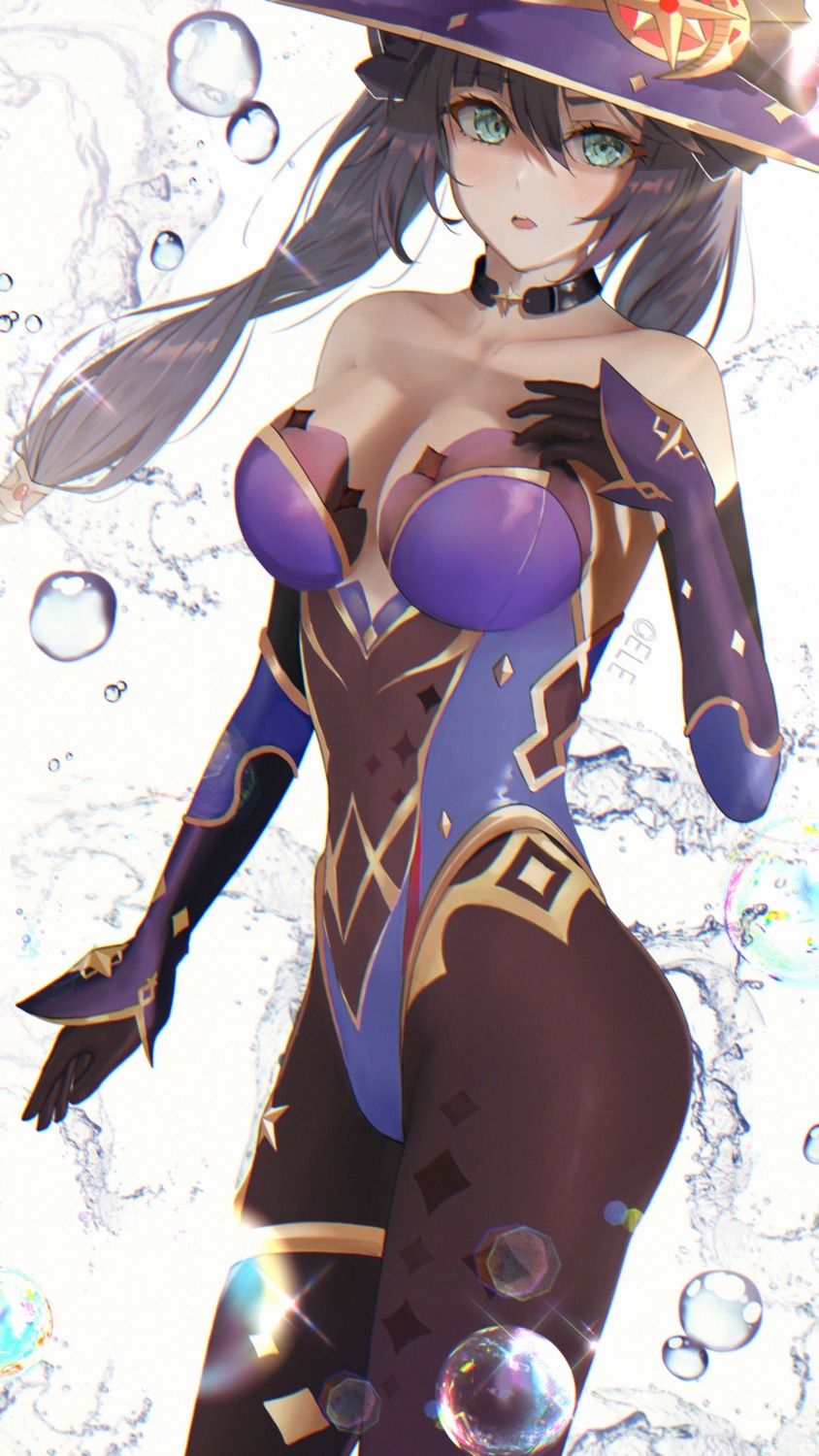 eleaaa garter genshin_impact leotard mona_megistus no_bra pantyhose witch