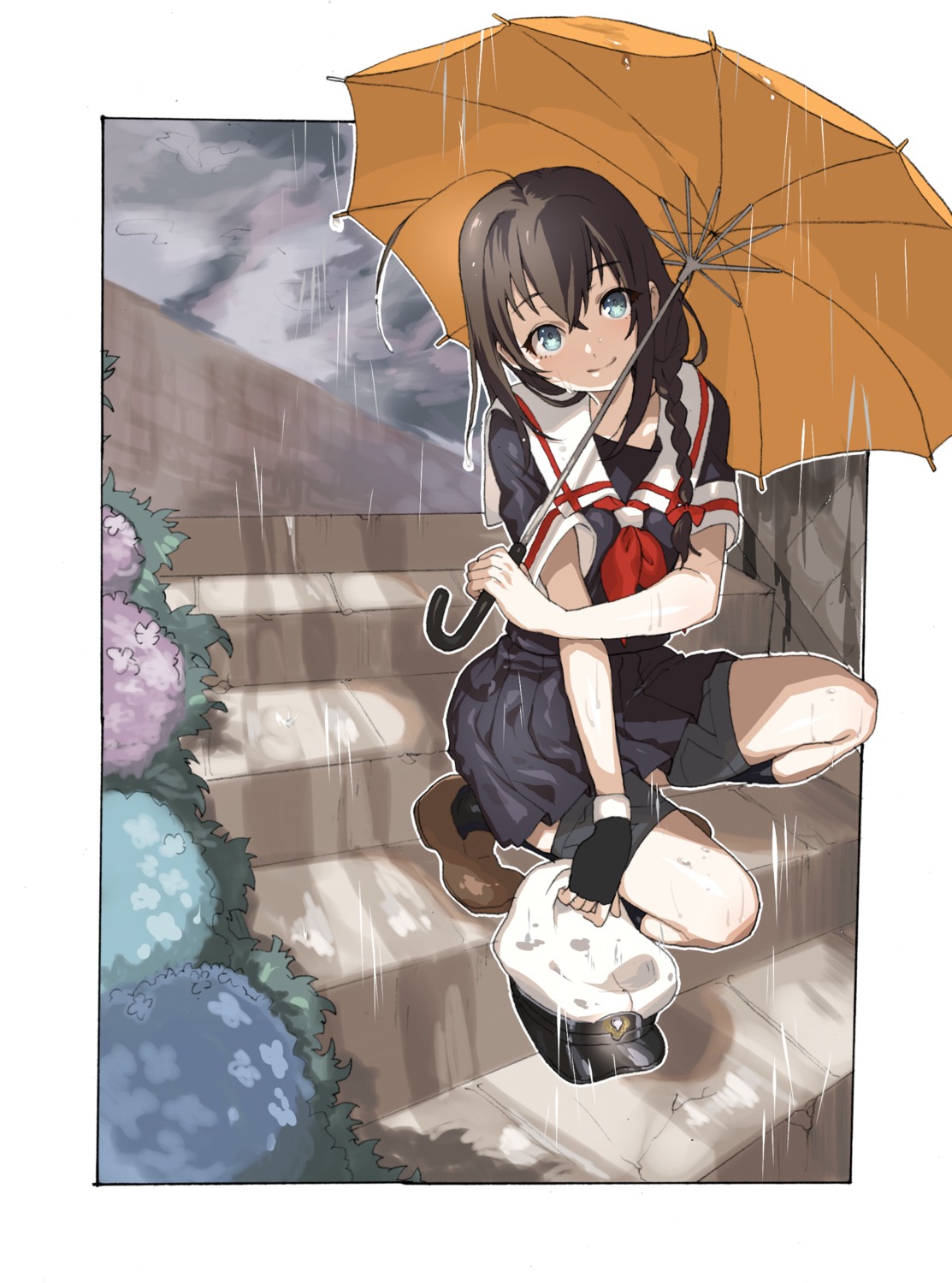 amaneku kantai_collection seifuku shigure_(kancolle) umbrella