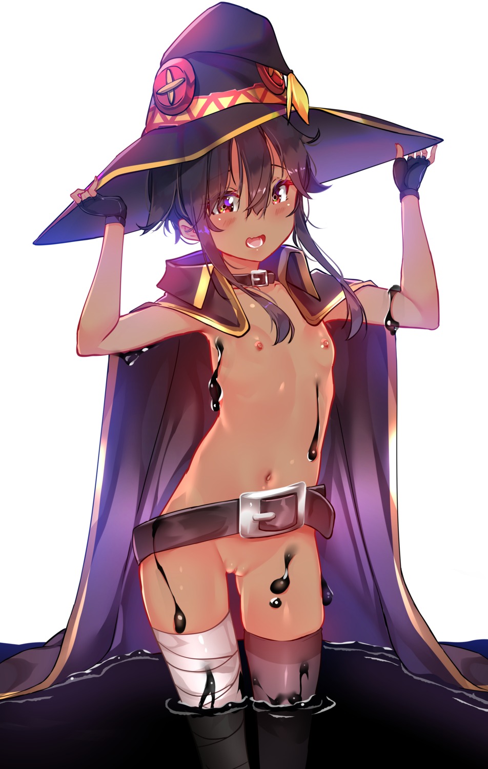 bandages cream kono_subarashii_sekai_ni_shukufuku_wo! loli megumin naked_cape nipples pussy sydus thighhighs uncensored witch